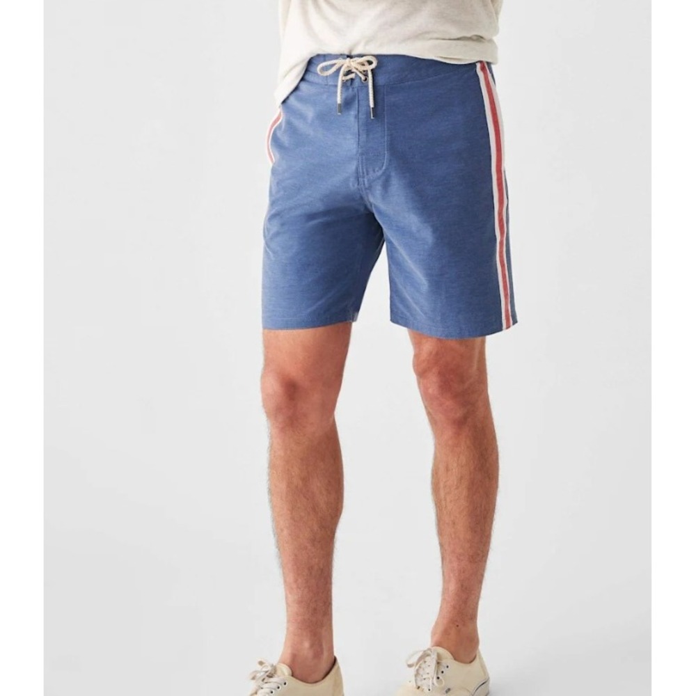 Faherty Retro Surf Striped Board Shorts Mens 33 Blue Stretch Summer Swim Trunks